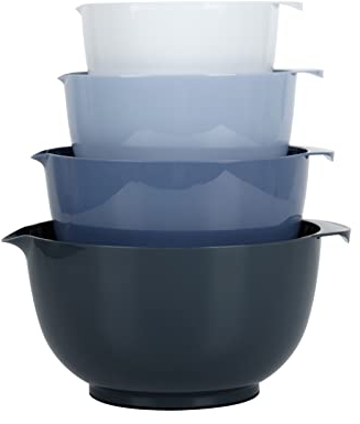 BoxedHome Haze Blue Rührschüssel-Set aus Kunststoff mit Ausgießer, mikrowellen- und spülmaschinenfest, BPA-freier, rutschfester Boden, 4 Stück, Größe 1,7, 2,5, 3,5 und 4,5 qt, ideal zum Vorbereiten,