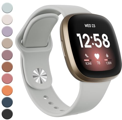 Oumida Silikon Armband für Fitbit Versa 3/4, Sense/Sense 2 - Sport Ersatz Uhrenarmband für Damen und Herren, Grau