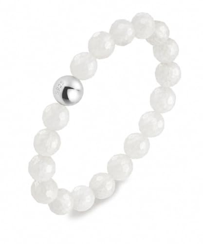 GD GOOD.designs EST. 2015 Bague fidget femme en pierres naturelles blanches – Anneau élastique | Bague avec perles facettées en pierre de lune | Taille 52-60