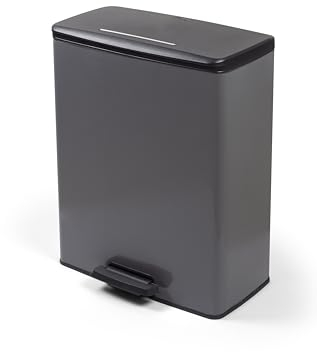 Curver - Poubelle à pédale 65 l, couleur grise, couvercle et anneau pour sac
