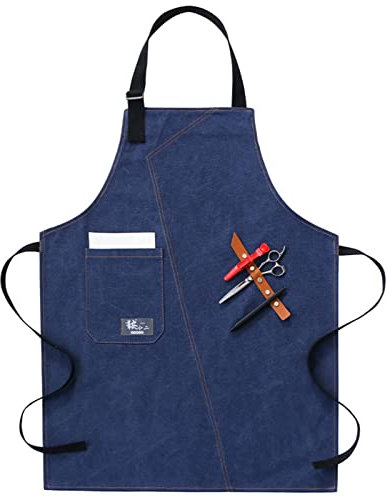 Werkzeugschürze, Arbeitsschürze mit Taschen, Arbeitsschürze, Segeltuchschürze, Werkstatt-Werkzeugschürze mit verstellbaren Trägern for Friseur, Küche, Gärtner, Café (Farbe: Blau, Größe: XL) (Farbe: Bl