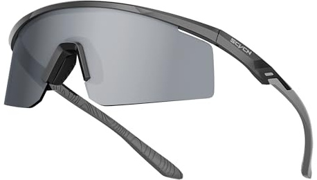 SCVCN Fahrradbrille mit PC-Gläsern, Große Sportbrille für Damen und Herren，Belüftungssystem, TR90 Rahmen, UV400 Schutz, geeignet für Radfahren, Laufen, Baseball, Autofahren S120