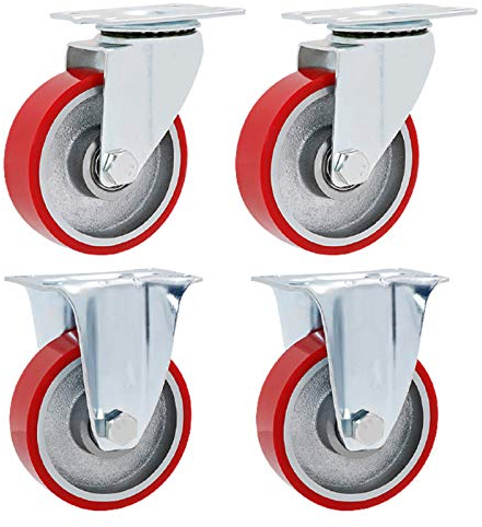 EQQHJL Gummierte Trolley-Räder Lenkrollen, Universalrad, Eisenkern-Polyurethan-Puers, Ersatzrad for Wagenmöbel, Werkbank, Wagen, 4 Stück/Ständer/75 mm (Color : Brake+Universal, Size : 40Mm/1.6In)