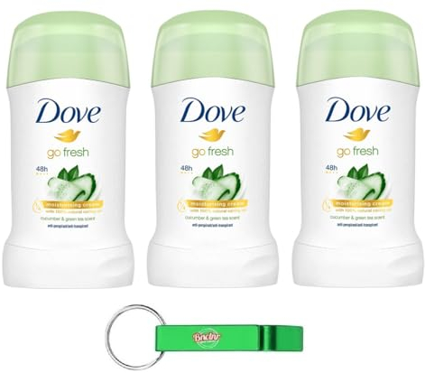 Dove Lot de 3 déodorants en stick au concombre et au thé vert avec crème hydratante 48 h – 40 ml + porte-clés Beni Culinari