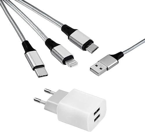 MUTTO - Cargador USB 3 en 1 de viaje universal, cargador para iPhone, conector USB C y cargador micro USB, adaptador USB + cable de carga universal 3 en 1 USB a Micro USB/USB-C/Lightning
