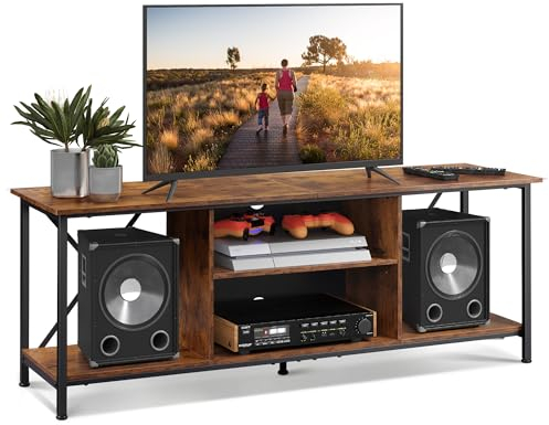 WLIVE TV Schrank, TV Lowboard für Fernseher bis zu 65 Zoll, TV Board Fernsehschrank mit Offenen Stauraum, 140 x 40 x 49 cm, Fernsehtisch für Wohnzimmer und Schlafzimmer, Vintagebraun-Schwarz