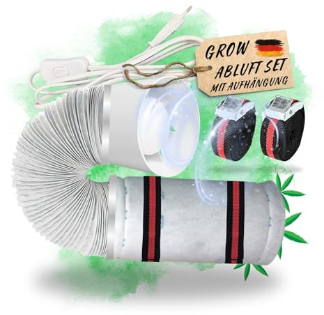 TronicXL Grow Abluft Set 100mm leise mit Aktivkohlefilter Aufhängung Belüftungsset für Growbox Lüfter Abluftlüfter Abluftschlauch mit Kabel Schalter kompatibel mit Spiderfarmer Jung Homebox Vivosun