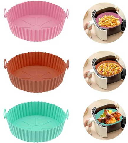 Echehi 3 Fodere in Teglie per Friggitrice ad Aria, Rivestimenti in Silicone per Friggitrice ad Aria da 8 Pollici Sono Riutilizzabili e Sostituiscono i Rivestimenti in Pergamena Usa e Getta