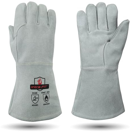 Intra-FIT 932℉/500°C Heat Resistant Gloves, Fire Proof Foundry Leather Gloves for Fireplace, Welding, BBQ, Grill, Furnace, Fire Pit, Blacksmith XL