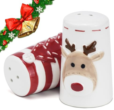 Juego de salero y pimentero de cerámica, juego de sal y pimentero de Navidad, dispensador de especias recargable, artículos de regalos cocina de Navidad