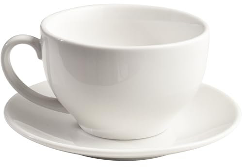 ionEgg Tazza da caffè in porcellana con piattino, 220 ml, per cappuccino, latte e tè, bianco elegante