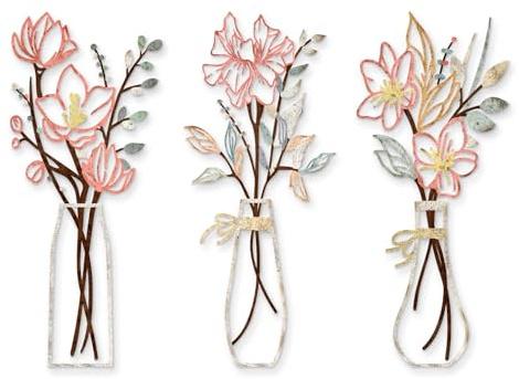 Zzbakress 3 Pcs Metal Flowers Wall Arts Rustic Farmhouse Decor Bathroom Wall Decor Metal Wall Decor for Living-room Dining-Room Kitchen Minimalist Decor Housewarming Gifts (Multicolored)