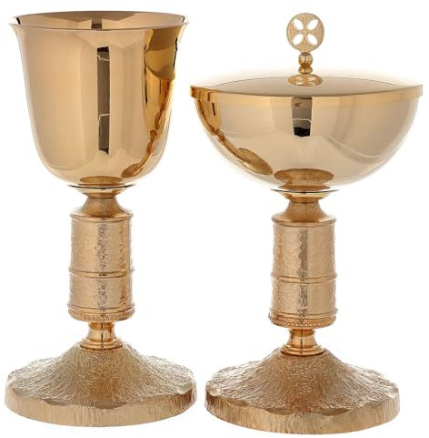 Holyart Calice et ciboire en Laiton doré 24K avec Noeud Style Medievalis, Calice