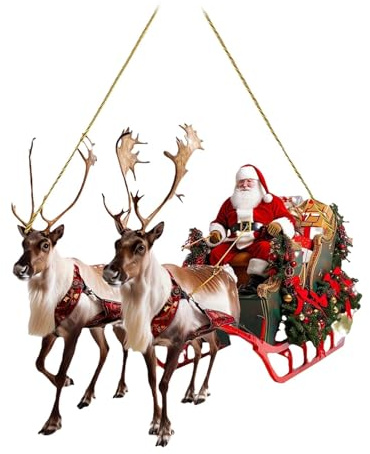 Weihnachten mit Schlitten und Weihnachtsmann - Dekoration | und beleuchtete Schlitten | Weihnachtsmann Schlitten aus Acryl 2D Weihnachtsdeko für