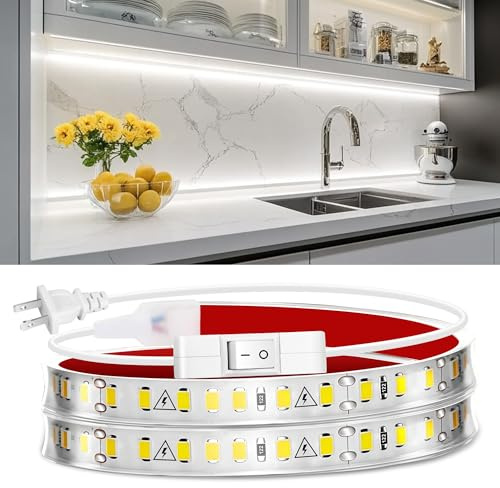 maylit Under Cabinet Strip Lighting Plug in 24in, Ultra Bright Small LED Light Bar, 6000K Cool White, 110V-120V Wired Lights for Kitchen Cabinet, Counter, Workbench, Desk, Closet, Shelf, Indoor