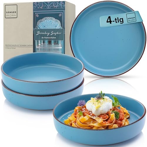 Sänger Bombay Saphir | Pastaschalen 4 teilig, 4x Nudel Schalen aus Steingut, Schüssel Set spülmaschinenfest mikrowellenfest kratzfest, große Schüssel multifunktional blau 800 ml | VALUE COLLECTION