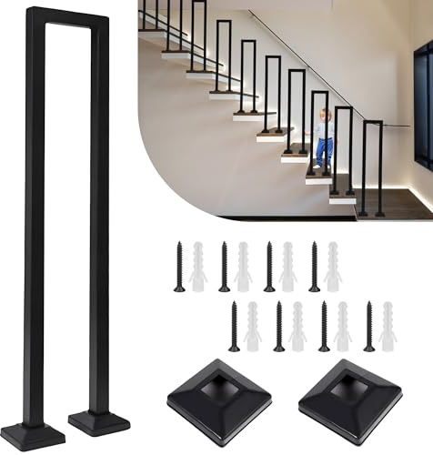 Stair Railing Indoor, U-Shaped Stair Rail, Optional Height 35-110cm, Exterior Railing Stairs, Handrails for Outdoor Steps, for Stairs, Garden, House Entrance, Backyard, Balcony (U-Black, U-90 cm)