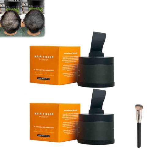 Hairbear Hair Filler Powder, Long-Lasting Waterproof Hair Thickening Fibers for Instant Volume & Scalp Coverage for Thinning Hair, Root Cover Up Powder Stick for Women & Men (Black-2Pcs)