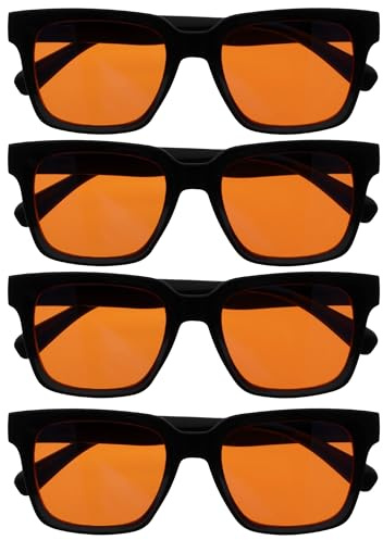 OPULIZE ERA Occhiali luce blu donna e uomo - Antiriflesso e Antibagliore - Confezione da 4 - Occhiali per computer - Protezione UV - Oversize e Rettangolare - Nero - Lenti Arancioni