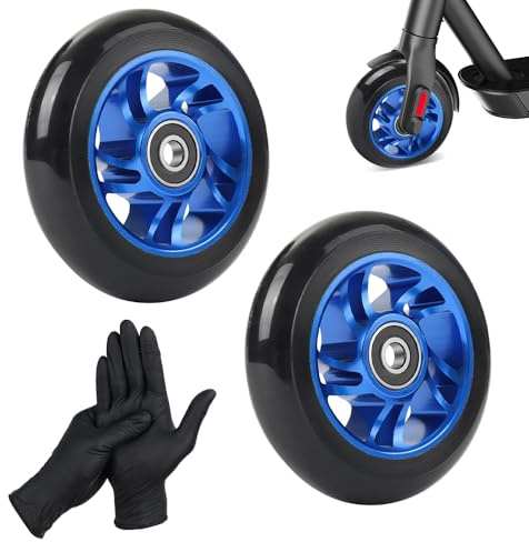 SKIKHN Stunt Scooter Rollen, 2 Stück 100mm Aluminium Scooter Ersatzräder Rader, Aluminium Ersatzräder für S-cooter, Roller Reifen für Meisten Stuntscooter und Kickscooter (Blau)