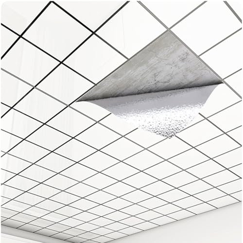 Deckenpaneele Deckenplatten Selbstklebende Tapete Mit Flieseneffekt, 5 10 30 50 100 Stück, Karierte Gitter Wandaufkleber, Weiße Deckenverkleidung Mit Folienrückseite, Für Gewerbliche Wohnräume(5 piece