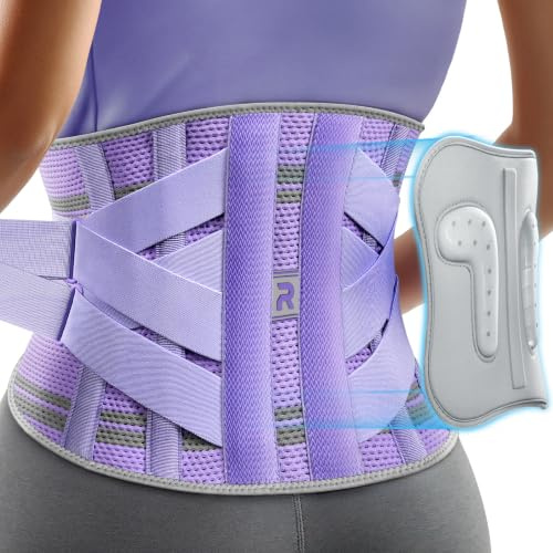 Rakiie Rückenstützgürtel für Damen, 9-faches Rückenbandage, Ergonomische Lendenwirbelstütze mit 3D-Pad, Nierengurt von Rückenschmerzen, Lila Größe XXL (Taille: 130-160CM)