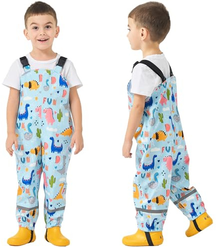 Fewlby Kids Waterproof Rain Bib Pants, Toddlers Suspender Mud Dirty Proof Rain Wear