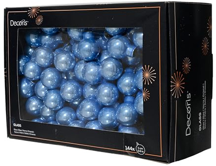 Kaemingk Lot de 144 boules de Noël sur fil de verre - 2 cm - En forme de grappe - Petites boules décoratives - Décoration de Noël et décoration de Noël - Bleu ciel brillant