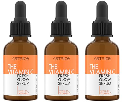 Catrice The Vitamin C Fresh Glow Serum, Gesichtsserum, Transparent, feuchtigkeitsspendend, pflegend, aufhellend, natürlich, vegan, ölfrei, ohne Parfüm, ohne Alkohol, 3er Pack (3x30ml)