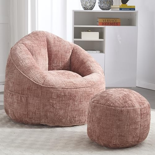 Vidacharmy Schlafsofas Relaxsessel mit Rückenlehne und Fußstütze, Lazy Sofa, Indoor-Sitzkissen, Sitzsack Sofa, Meditationsstuhl, geeignet für Schlafzimmer, Wohnzimmer, 89 x 76 x 88 cm (BxHxT), Rosa