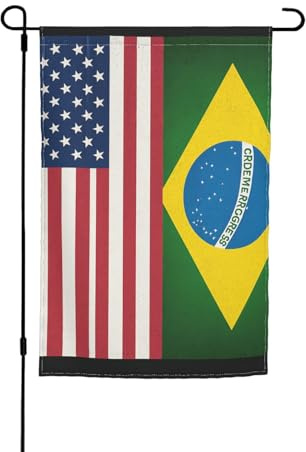 Bandera de jardín versátil y elegante con estampado de Estados Unidos y Brasil, para todas las estaciones, decoración de patio, porche, jardines