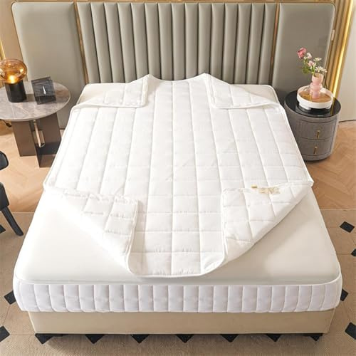 Fodera Materasso Matrimoniale Con Cerniera Copri Proteggi Materasso Imbottito Personalizzabile Coprimaterasso Sacco Trapuntato Singolo Una Piazza E Mezza Lavabile(Bianco,160x210x25cm)