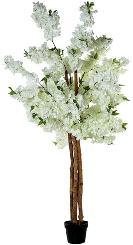 Künstliche Pflanze eines Kirschbaums mit 4 Stämmen aus PVC in Weiß, 180 x 30 x 30 cm