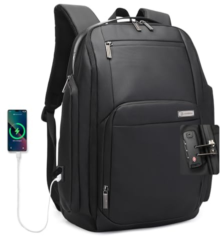 JD JODEBES Laptop Backpack for Men, Waterproof Business Rucksack with USB Charging Port & Anti-Theft Lock, 18-Inch Large Capacity Professional Work Bag for Office, College and Commuting (Black-20174)