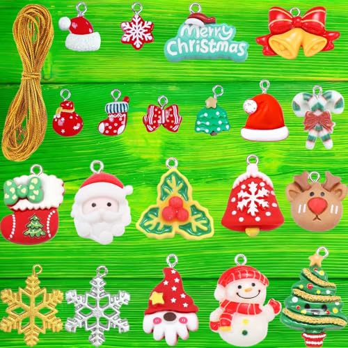 20 Stück Weihnachtsfiguren Klein Deko Set mit Goldfaden, 2 Größen Kleine Weihnachtsfiguren zum Basteln Weihnachtsdeko Anhänger, Harz Weihnachtsanhänger Mini Figuren Weihnachten Miniatur Ornamente