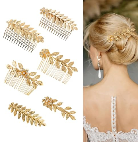 XFSRG 6 Peines Peine para el Cabello Nupcial Elegantes Peinetas Laterales para el Cabello con Hojas de Metal Accesorios Boda Novia Simple y Generoso