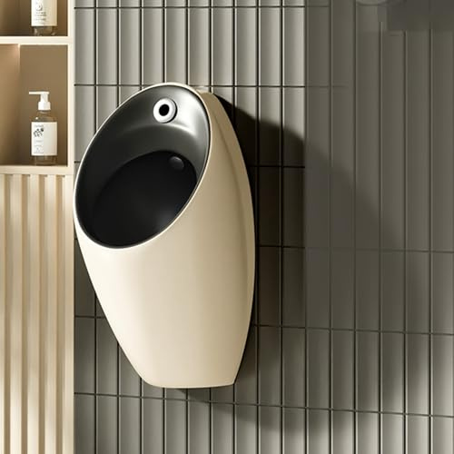 Orinal de cerámica montado en la pared, diseño compacto a prueba de salpicaduras para baños pequeños, urinario de lavado de alta eficiencia para el hogar, hotel, baños (crema)