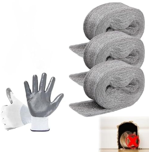 Lana d'acciaio riempitiva 3 pezzi, lunghezza 3,7 m, maglia in acciaio dolce per riempire fori e crepe, e barriera contro i parassiti per casa, garage, pareti,