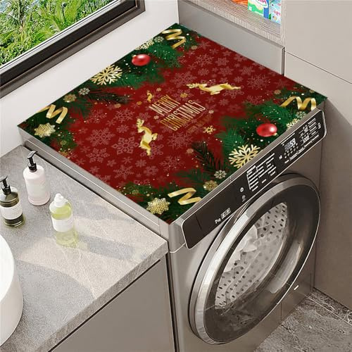Highdi Style de Noël Housse de Protection pour Machine à Laver Top, Coussin de Machine à Laver Antidérapant Housse de Machine à Laver pour Machine à Laver Sèche-Linge (Joyeux Noël 2,30x40cm)