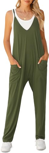 BEIGAI Salopette de travail d'été pour femme - Sans manches - Combinaison ample - Avec col en V sexy - Bretelles spaghetti et grandes poches - Élégante, confortable et décontractée - Loisirs