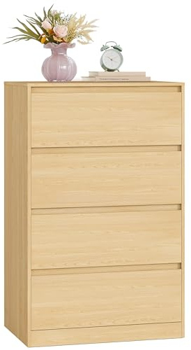 VASAGLE Colección Kailyn - Cómoda de 4 Cajones para Dormitorio, Armario de Almacenamiento, Mueble para Ropa, 40 x 60 x 97,4 cm, Estilo Moderno, Beige Roble LTS614YJ01