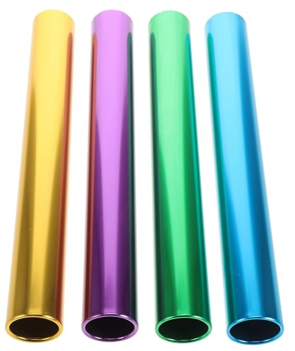 Amosfun Bastones de Relevo de Aleación de Aluminio 38mm Diámetro, 4 Piezas (Morado, Dorado, Verde, Azul), Palos Ligeros y Antideslizantes para Competición Escolar y Carreras de Atletismo