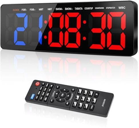Manoive Timer da Palestra, 16.5 Grande Orologio da Parete Digitale, Gym Timer Intervallo Fitness LED con CountDown/Up Cronometro, Luminosità & Volume Regolabile, Telecomando per Casa Garage Esterno