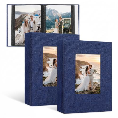 DazSpirit Fotoalbum 10x15 Einsteckalbum, 2er Set (je 52 Fotos) Klein Mini | Leinen-Fotobuch zum Einstecken mit Frontfenster, Ideal für Hochzeit, Familie, Baby & Reisen