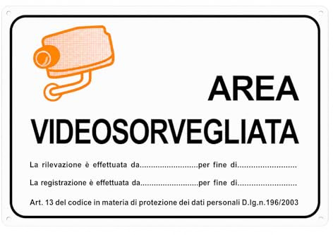 Cartello Area Videosorvegliata, Segnale di Sicurezza con Telecamera CCTV, Avviso Videosorveglianza (Area Videosorvegliata)