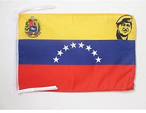 AZ FLAG Bandera Venezuela con Hugo Chavez 45x30 cm Poliéster 100D Cuerdas | Uso interior y exterior Enseña venezuelana costuras dobles y bordes reforzados