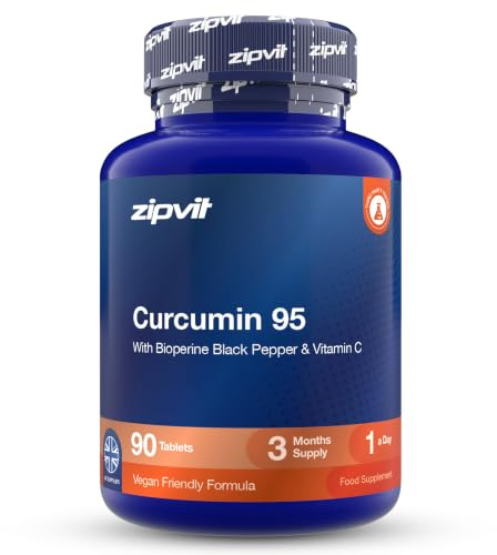 Zipvit Curcumin Tablets - 95% Curcuminoids with Black Pepper & Vitamin C | 90 Tablets - 3 Months Supply - Natural Antioxidant - Supports Bones, Joints & Immunity - 3rd Party Tested - Vegan