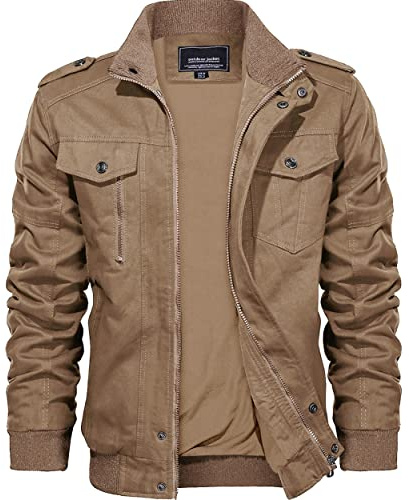KEFITEVD Primavera Chaqueta Moto Hombre Verano Algodón Bomber Militares Chaqueta Caqui XL