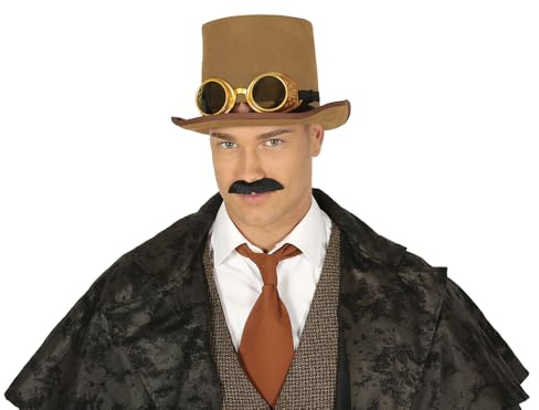 Guirca Steampunk Zylinder mit Brille, Braun, Einheitsgröße, 13006