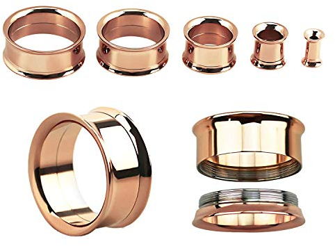 Flesh Tunnel Rosegold Chirurgenstahl 2er Set Piercing Ohrdehner Ohrplug 12mm